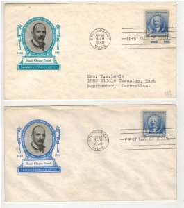 1940 FAMOUS AMERICANS 887 ARTIST DANIEL CHESTER FRENCH  SET 2 COLOR VARIETIES