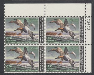 US Sc RW49 MNH. 1982 $7.50 Canvasbacks Duck plate block, VF