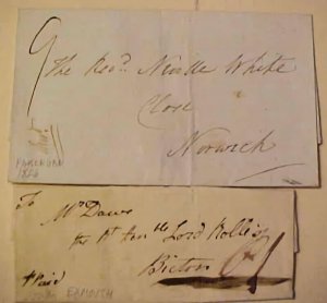 GREAT BRITAIN 1822 EXMOUTH STRAIGHT LINE ALSO 1826 FAKENHAM