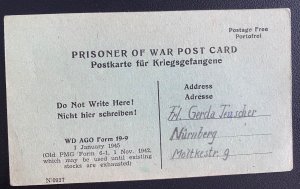 1940s Us Army in France POW Camp German Postcard Cover to Nurnberg Germany