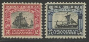 US Sc#620-621 1925 2-5c Norse-American Complete Set Near VF Centrd OG Mint LH