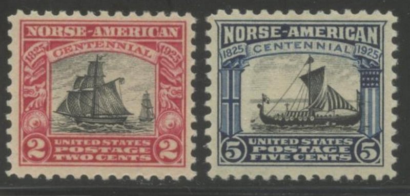 US Sc#620-621 1925 2-5c Norse-American Complete Set Near VF Centrd OG Mint LH