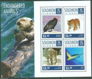 SOLOMON ISLANDS  2014 ENDANGERED SPECIES BIRD TIGER LEOPARD TURTLE  SHEET  MINT