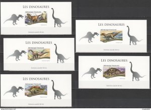 Lx467 Imperf 2015 Togo Animals Dinosaurs Uv Cardboard 5Bl Mnh