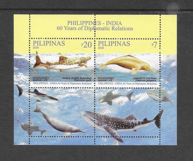 FISH - PHILIPPINES #3247 DOLPHINS & WHALES S/S MNH