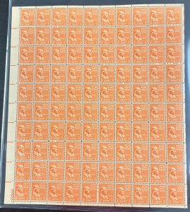 803 Presidential Series, Ben Franklin MNH 1/2 cent Sheet of 100   1938