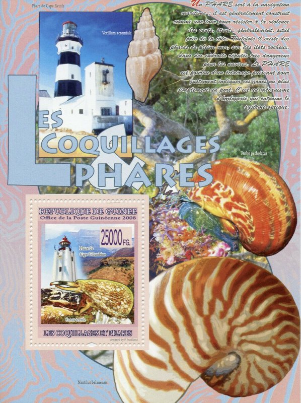 Guinea Seashells & Lighthouses Stamps 2008 MNH Shells Architecture 1v S/S I