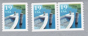 Triple 19c Fishing Boat No Tag US #2529b MNH F-VF Single Plus Pair