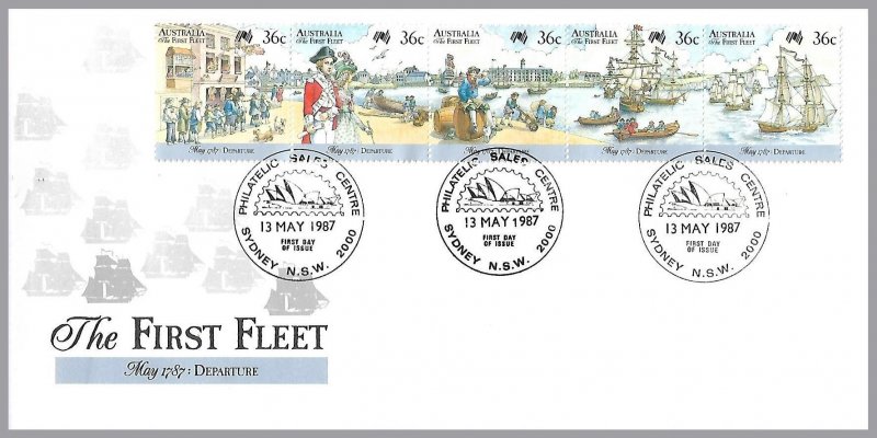 Australia - First Fleet Strip of 5 - Sc 1024 - FDC - $1.50 shipping on this item