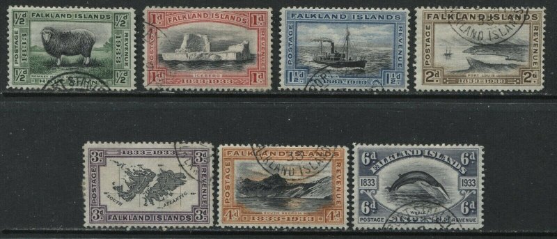 Falklands 1933 Centenary values CDS used to 6d