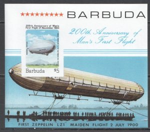 Wb090 Imperf Antigua & Barbuda Aviation Zeppelin Dirigibles First Flight Bl Mnh