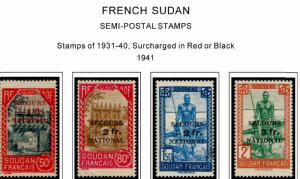 COLOR PRINTED FRENCH SUDAN 1894-1944 STAMP ALBUM PAGES (14 illustrated pages)