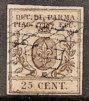 Parma 10 Used 1857 25c red brown Crown CV $210.00