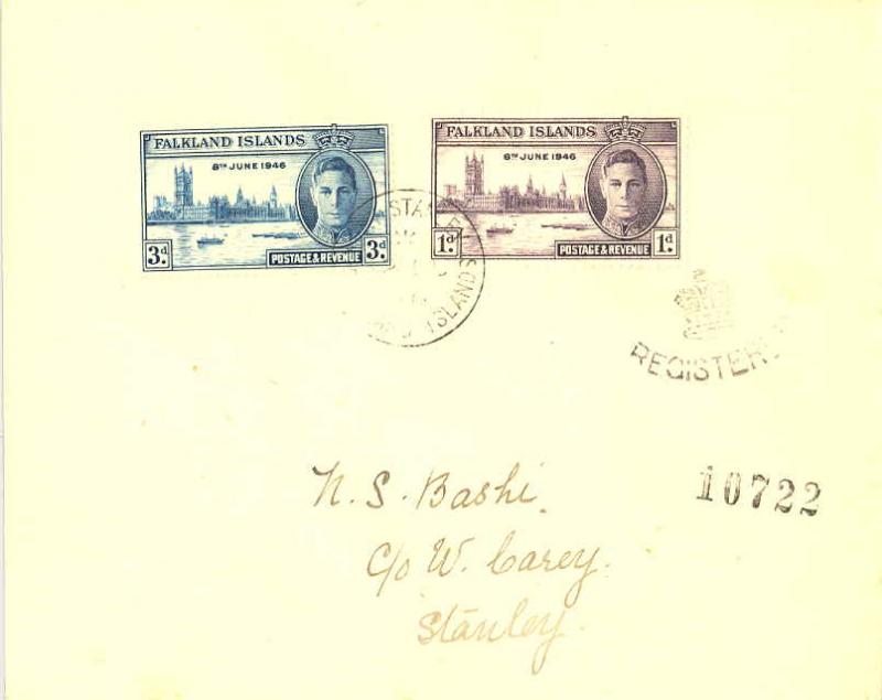 Falkland Islands 1d and 3d KGVI Peace 1946 Port Stanley, Falkland Islands Reg...