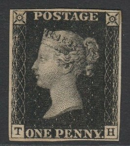 SG 1 1d intense black plate 6 lettered TH. A very fresh mounted mint example... 