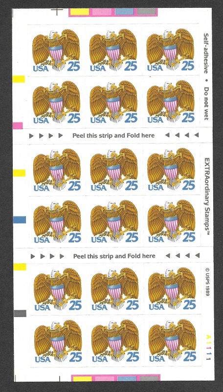 Doyle's_Stamps: MNH 1989 VF+ Self-Adhesive Pane of 25c Eagles, Scott #2431a**