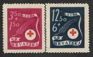 SD)1944 CROATIA SHORT RED CROSS CENTENARY SERIES, 2 MINT STAMPS