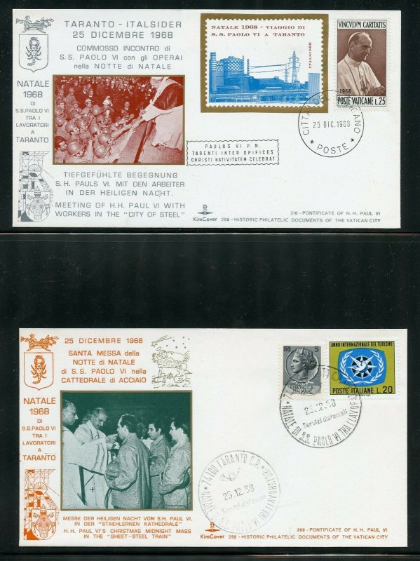 VATICAN CITY DEC 1968 VISIT OF POPE PAUL VI TO TARANTO  8 SPECIAL EVENT COVERS 