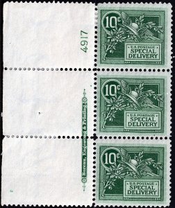 #E7 Mint OG, NA, Margin strip of 3, plate number (CV $65 - ID27023)