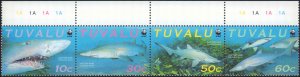 Tuvalu #816, Complete Set, Strip of 4, 2000, Marine Life, World Wildlife Fund...
