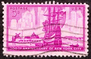 1953, US 3c, New York City 300th Anniversary Issue, Used, Sc 1027
