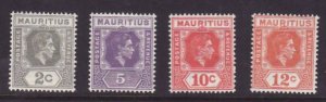 Mauritius-Sc#211a,214a-216a- id9-four unused og NH KGVI-perf 15x14-1943-any rai