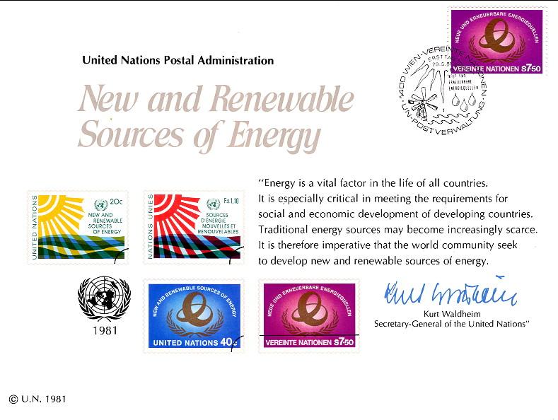 UN SC20 Renewable Energy Souvenir Card Vienna Cancel FDC