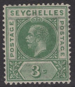 SEYCHELLES SG72 1912 3c GREEN MTD MINT