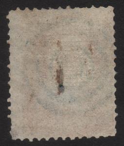 1867 US, 3c stamp, Used, George Washington, Sc 94, Blue cancel