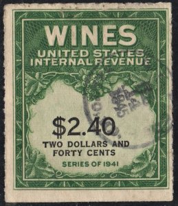 RE153 $2.40 Wine Revenue Stamp (1942) Used/CDS