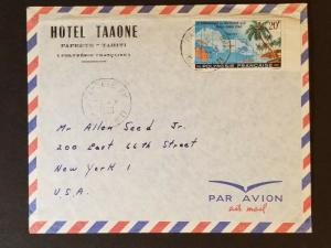 1963 Papeete Tahiti to New York City USA Hotel Taaone Advertising Air Mail Cover