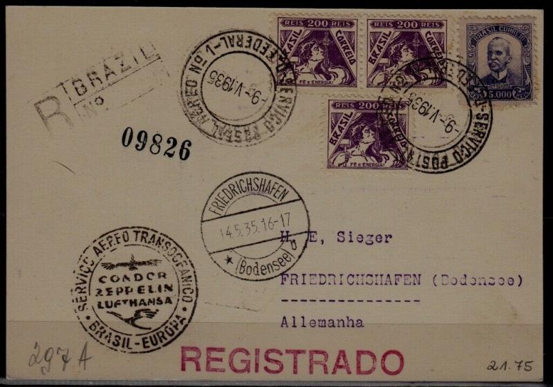 Brazil/Germany registered Zeppelin card 9.5.35