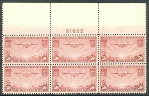 U.S. #C22 NH RARE FULL TOP Plate Block - 1937 50c Clipper