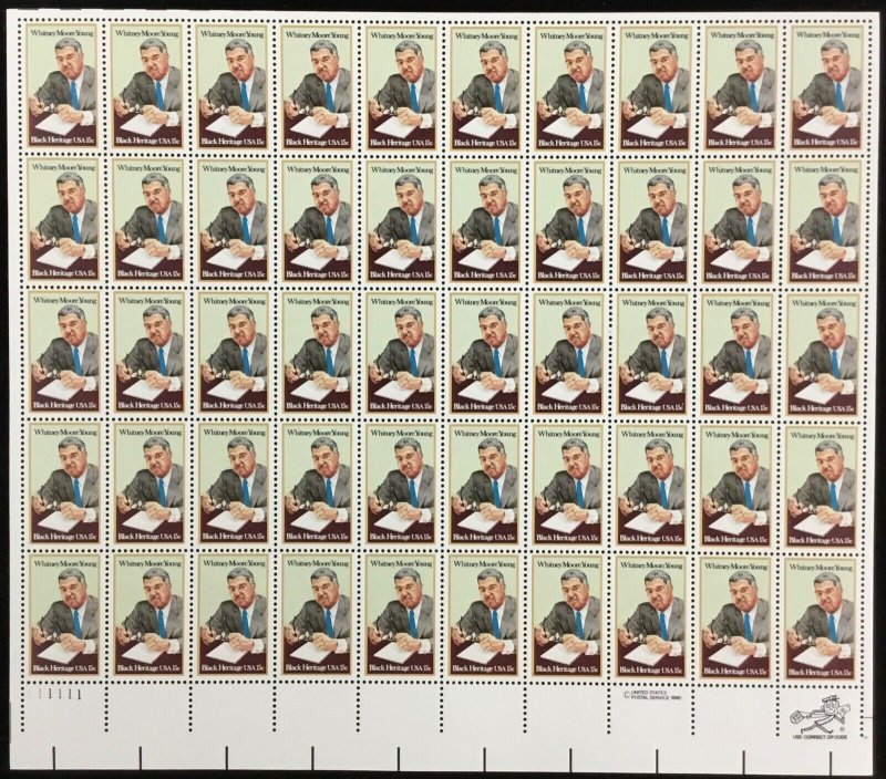 1875  Whitney Moore Young Black Heritage 15 cent  MNH Sheet of 50 Issued in 1981