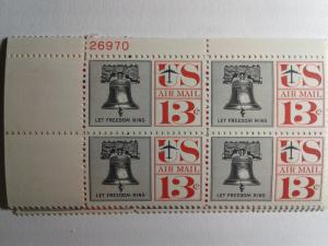 SCOTT # C62  LIBERTY BELL AIR MAIL PLATE BLOCK MINT NEVER HINGED. VERY NICE !