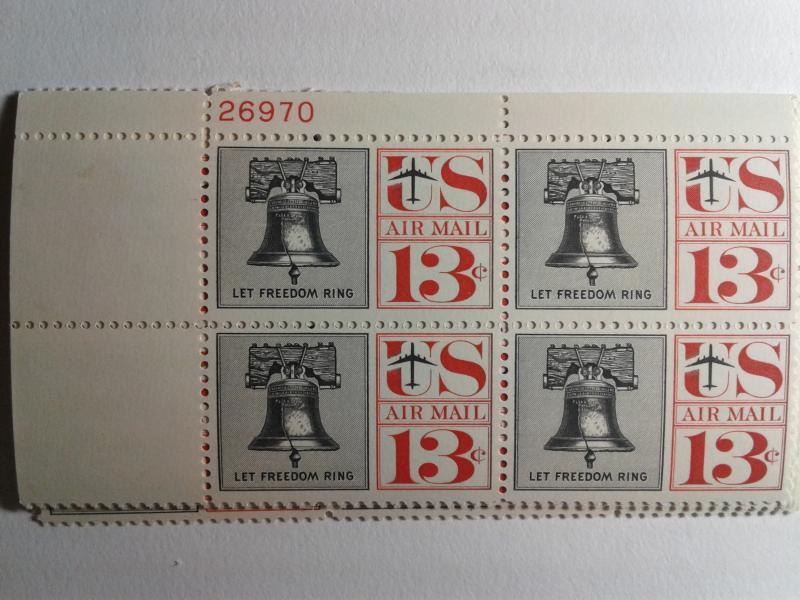 SCOTT # C62  LIBERTY BELL AIR MAIL PLATE BLOCK MINT NEVER HINGED. VERY NICE !