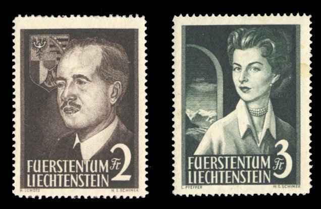 Liechtenstein #287-288 Cat$140, 1955 2fr and 3fr, never hinged, 3fr with fain...