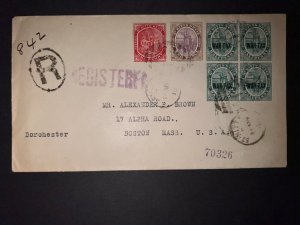 1918 Registered Cover St Kitts Nevis to Boston Massachusetts USA War Tax