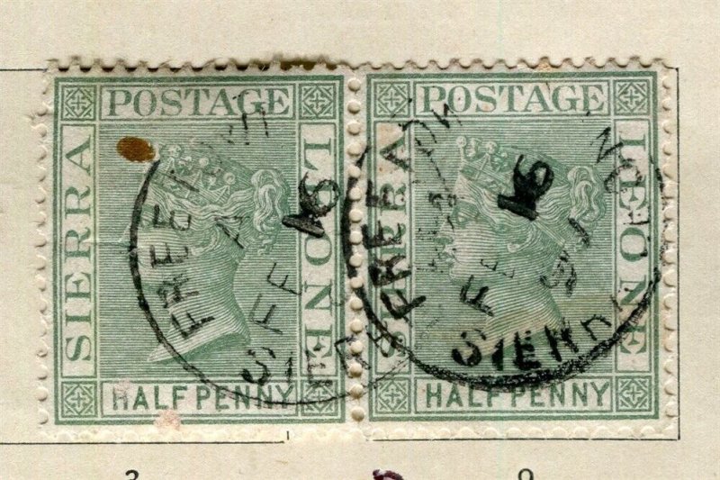 SIERRA LEONE; 1880s early classic QV issue fine used 1/2d. Pair fair Postmark