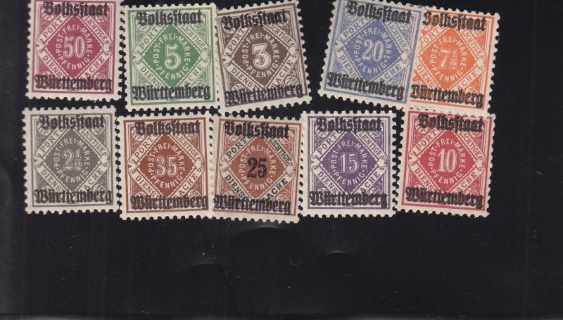 Württemberg: Sc #043-052, Complete, Used (S18326)