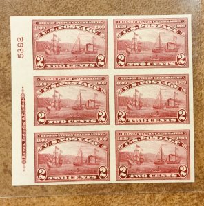 373 Plate Block of 6 Mint OG XF Hinged at top 4 NH 1909 Hudson Fulton