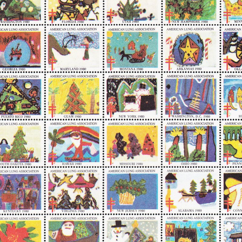 1980 USA CHRISTMAS SEAL ⭐ SCHOOL CHILDREN ART ⭐ SHEET OF 54 MNH-OG