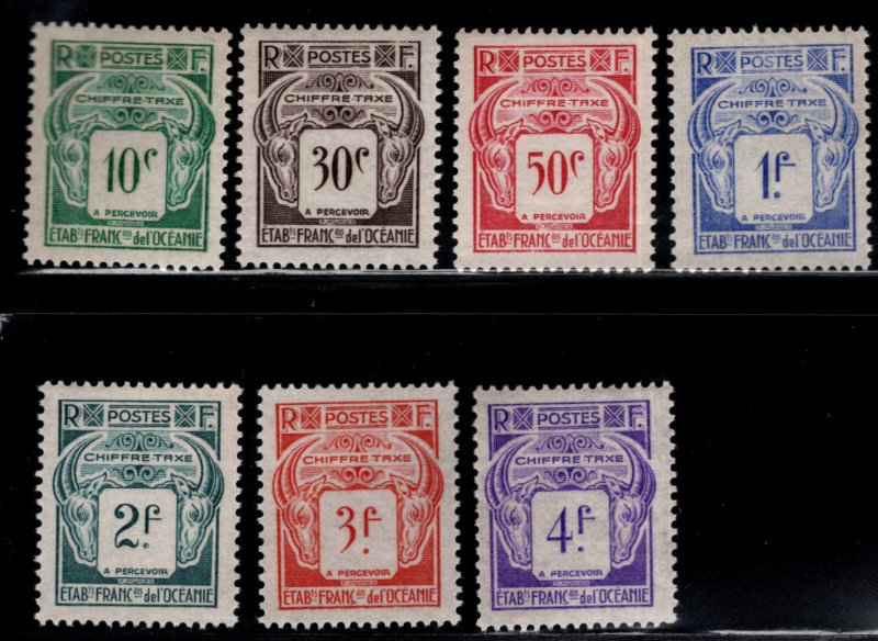 French Polynesia Scott J18-24  MH* Postage due stamp short set 7/10