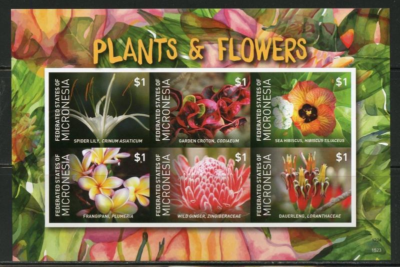 NEVER BEFORE OFFERED RARE MICRONESIA PLANTS & FLOWERS SHEET IMPERFORATE MINT NH