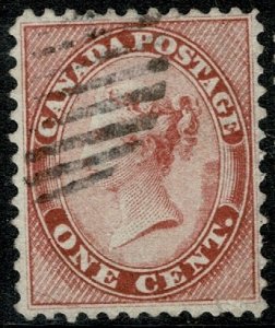 CANADA QV 1859 1c DEEP ROSE to CARMINE-ROSE USED (VFU) SG30 Wmk. none P.12 XF