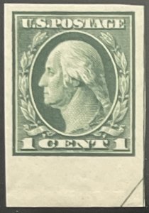 Scott #408 1912 1¢ George Washington single line watermark flat plate imperfor