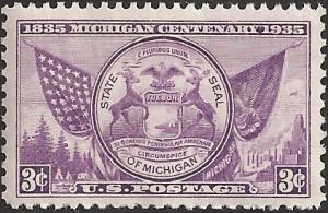 # 775 MINT NEVER HINGED MICHIGAN CENTENARY