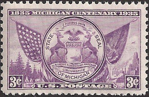 # 775 MINT NEVER HINGED MICHIGAN CENTENARY