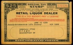 U.S. REV. STAX -RET. LIQ. DEALER FYE 1939  Used (ID # 61829)- L