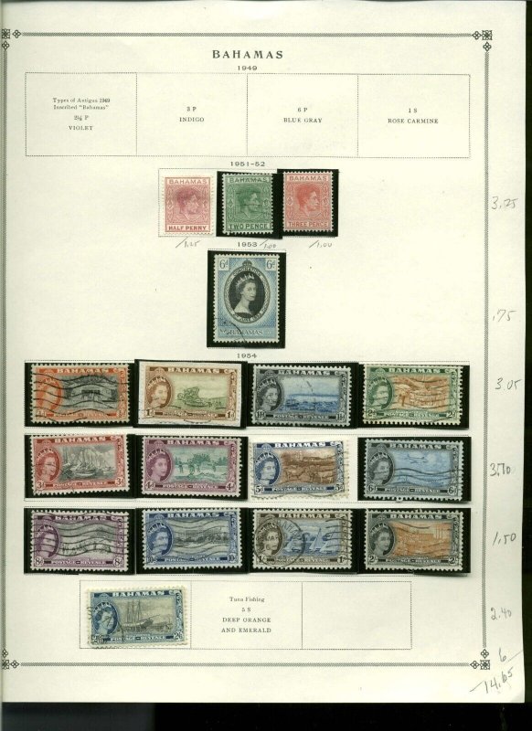 Collection, Bahamas Part A Scott Album Page, 1912/1975, Cat $245 Mint & Used